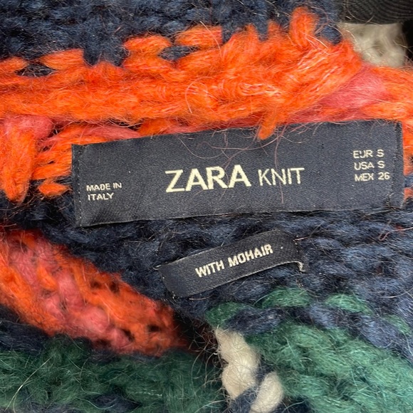 Zara Striped Slouchy Chunky Knit Balloon Sleeve Crop Sweater Retro Boho Small - Picture 9 of 12